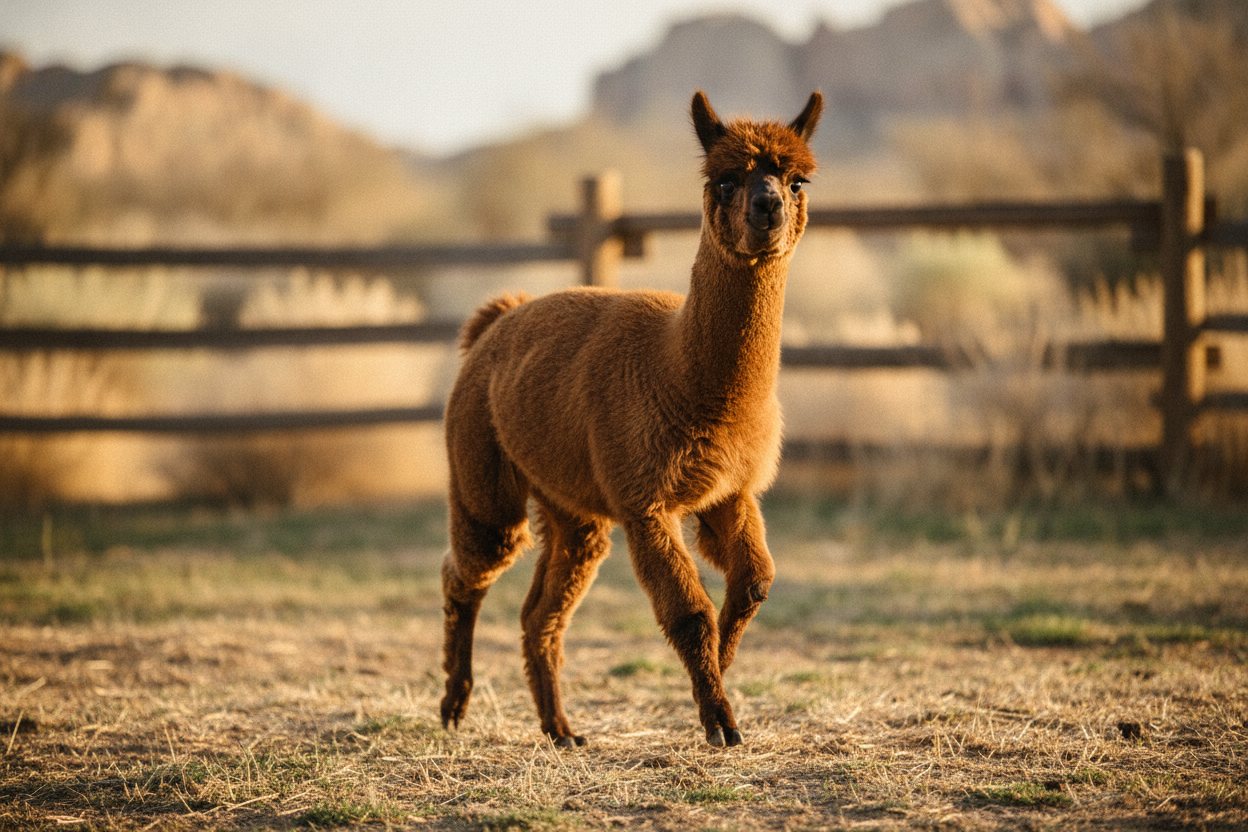 A portrait of Tango, a fluffy alpaca.